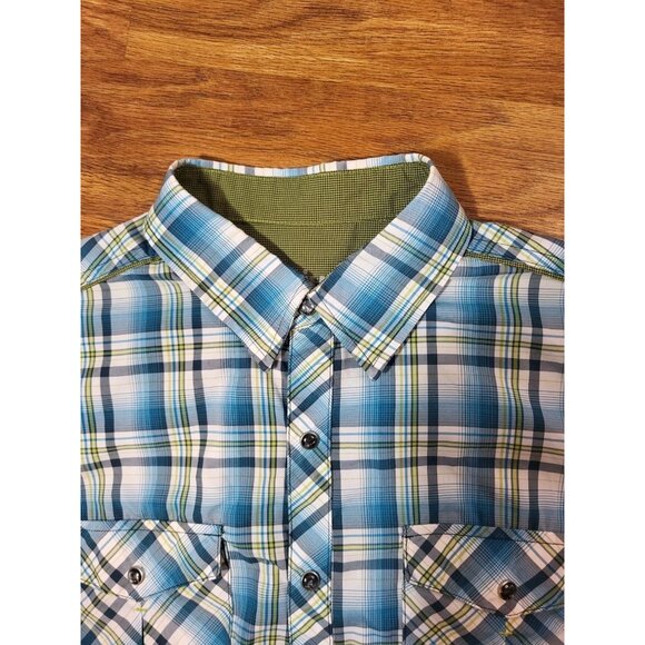 Kuhl Shirt Men’s Blue Plaid Snap Button Eluxur Gorpcore Small Short Sleeve - Picture 3 of 5